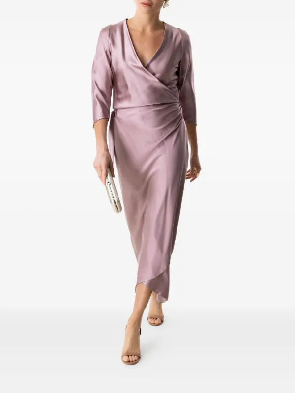 Peter Cohen wrap-tie three-quarter Sleeve Midi Dress | Pink | FARFETCH