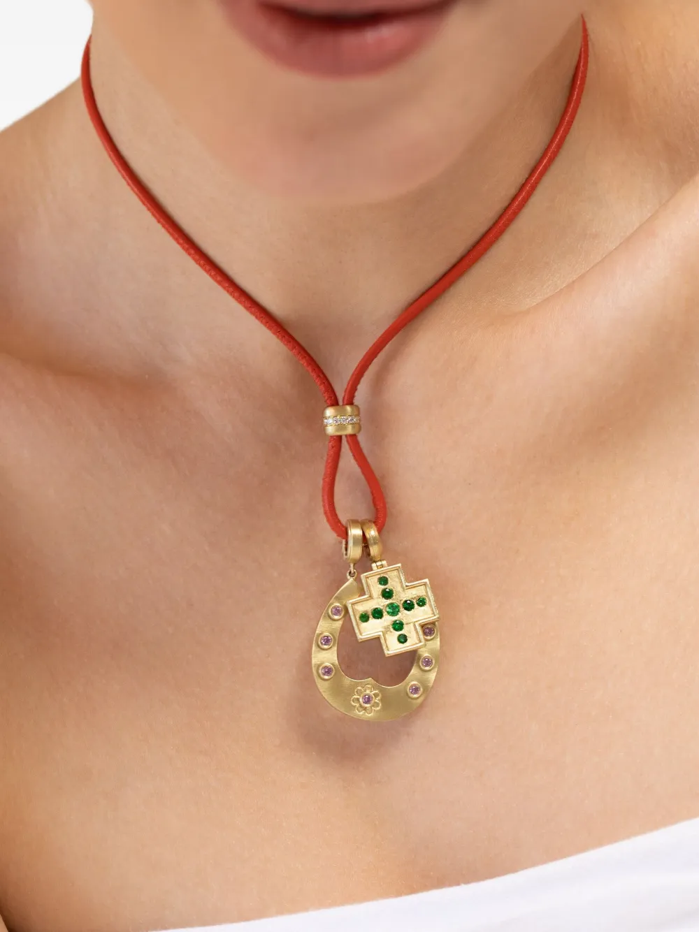 Leigh Maxwell 14kt Yellow Gold Cross Emerald Pendant Necklace In Gold