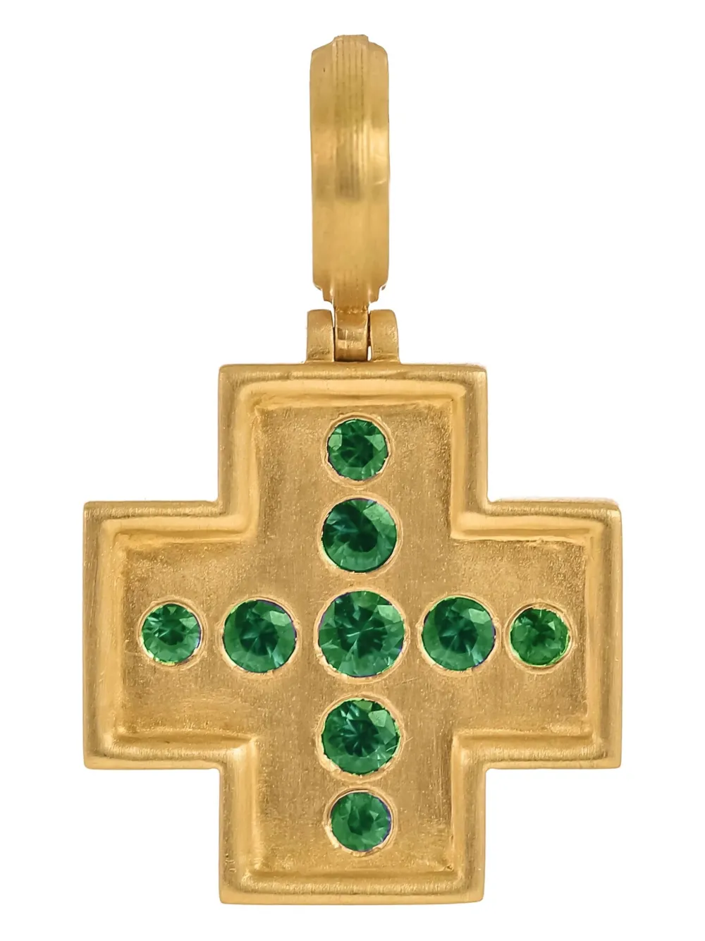 Leigh Maxwell 14kt Yellow Gold Cross Emerald Pendant Necklace In Gold