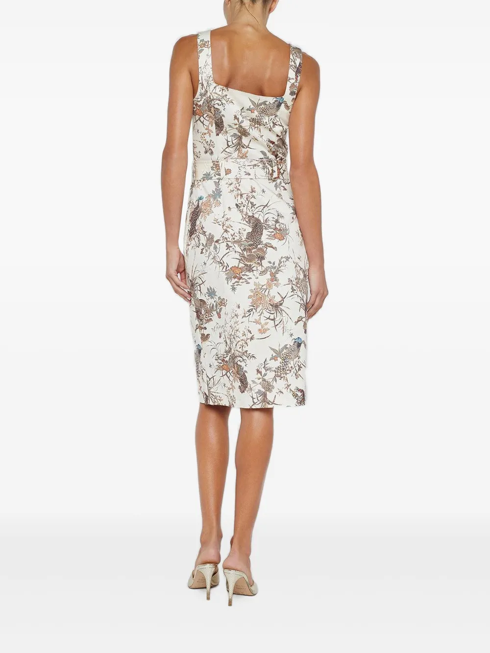 L'Agence Idy jurk met vogelprint en ceintuur Beige