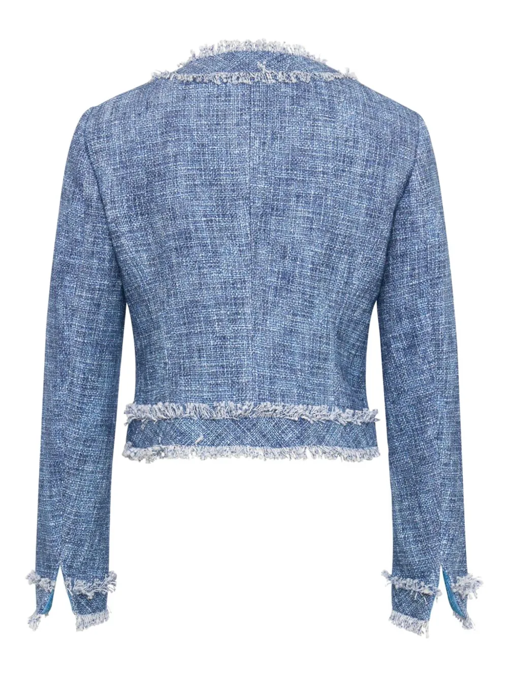 Maison Common Frayed Tweed Jacket In Blue