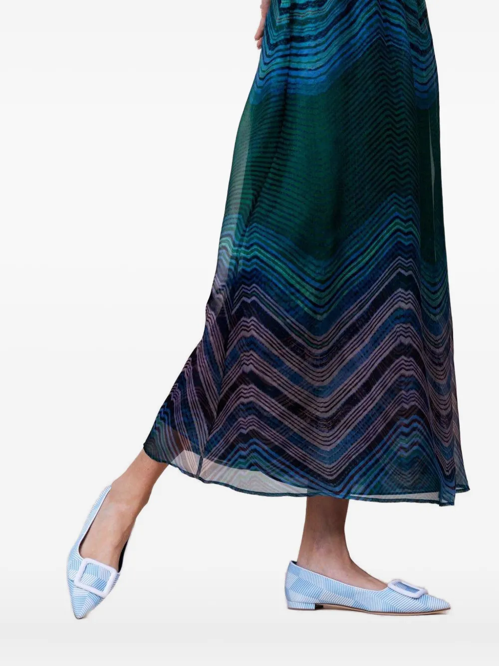 Manolo Blahnik Maysale Geometric-pattern Ballet Flats In Blue