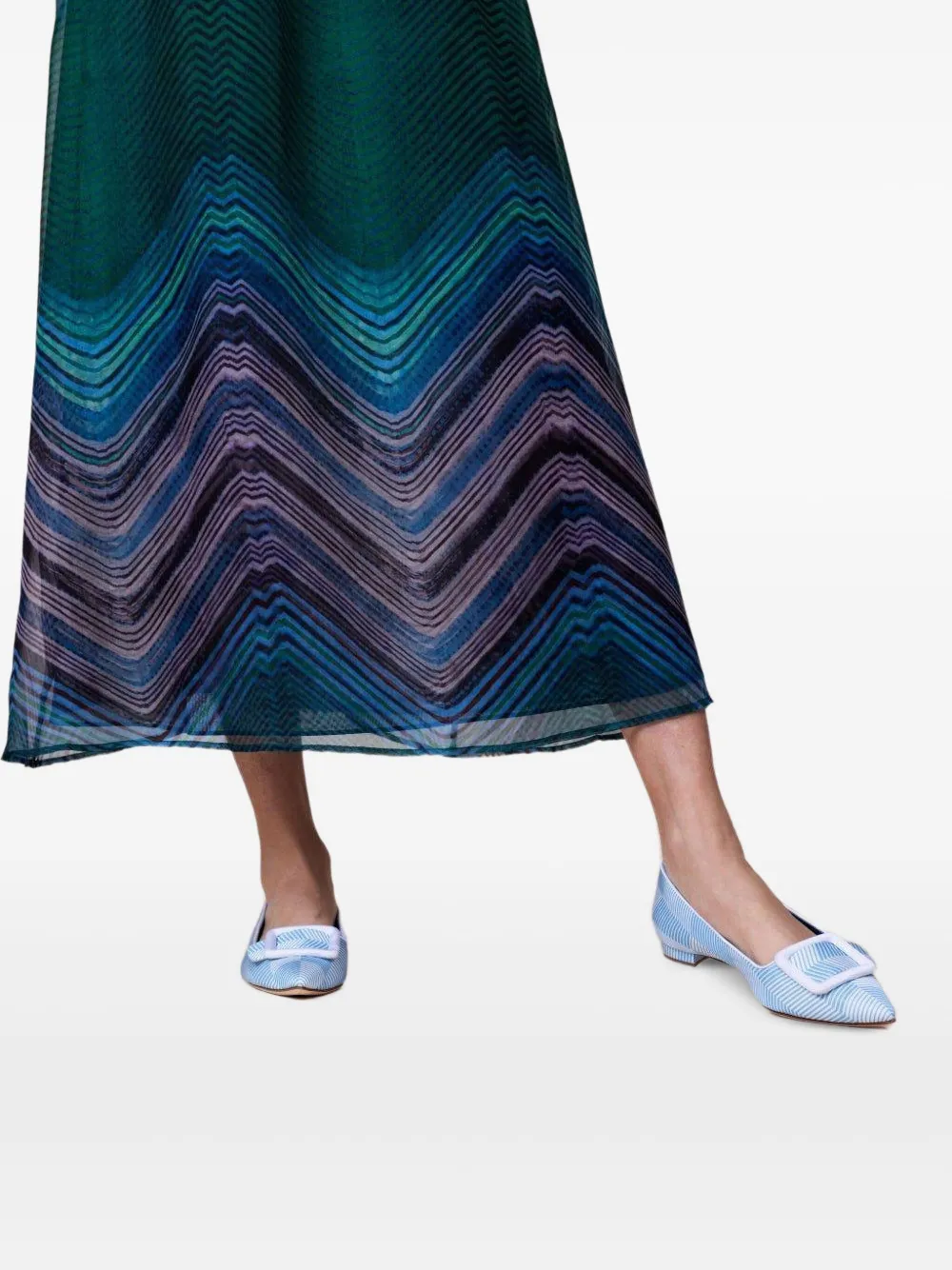 Manolo Blahnik Maysale Geometric-pattern Ballet Flats In Blue