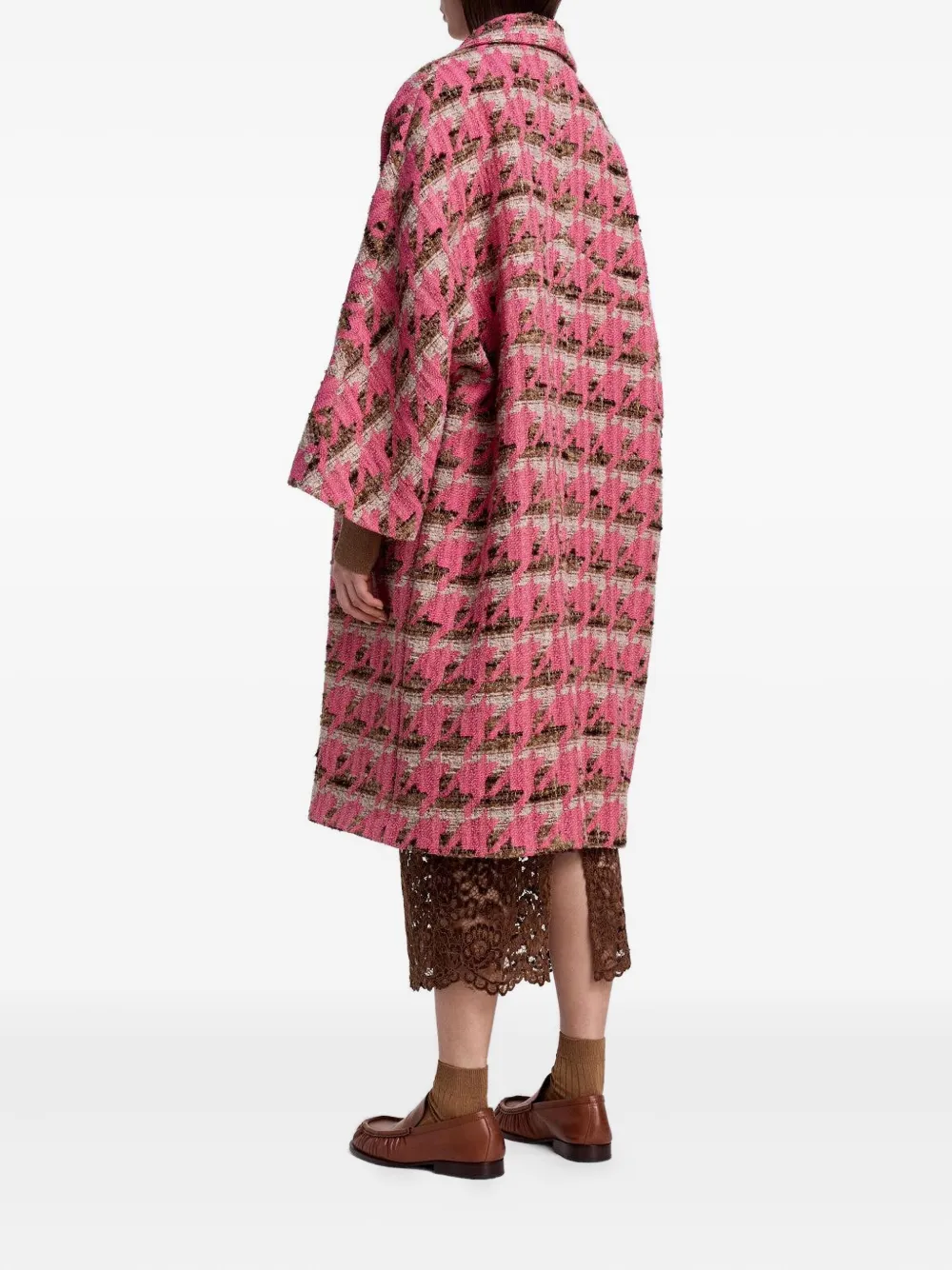 Smythe Houndstooth Oversized Coat In Pink