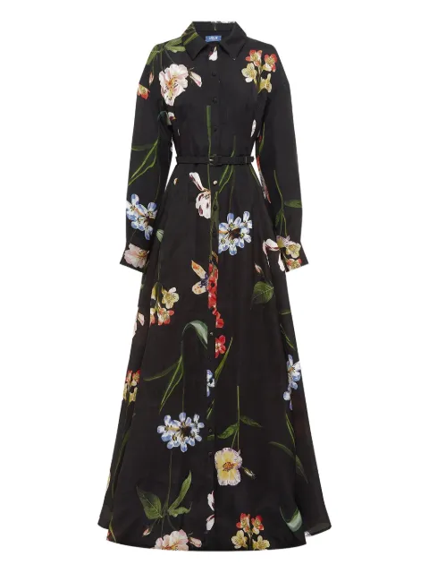 Leo Lin floral-print belted shirt maxi dress