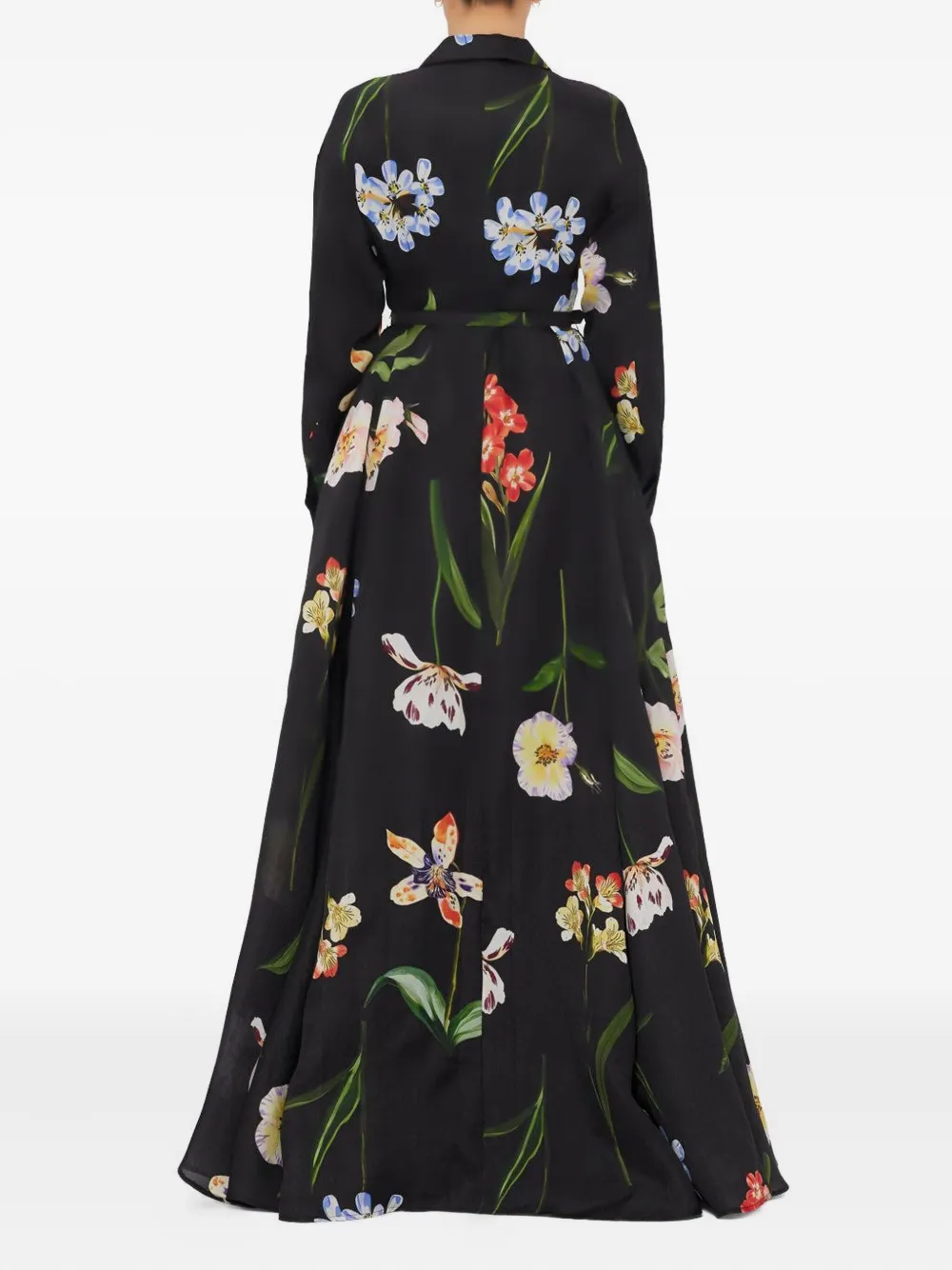 Leo Lin Floral-print Belted Shirt Maxi Dress In Black