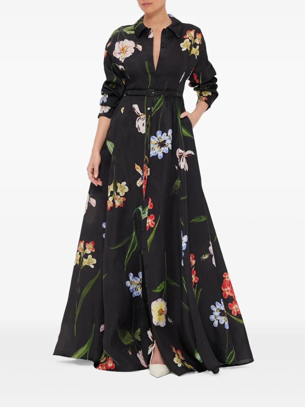Leo Lin Maxi blousejurk met bloemenprint en ceintuur - Zwart
