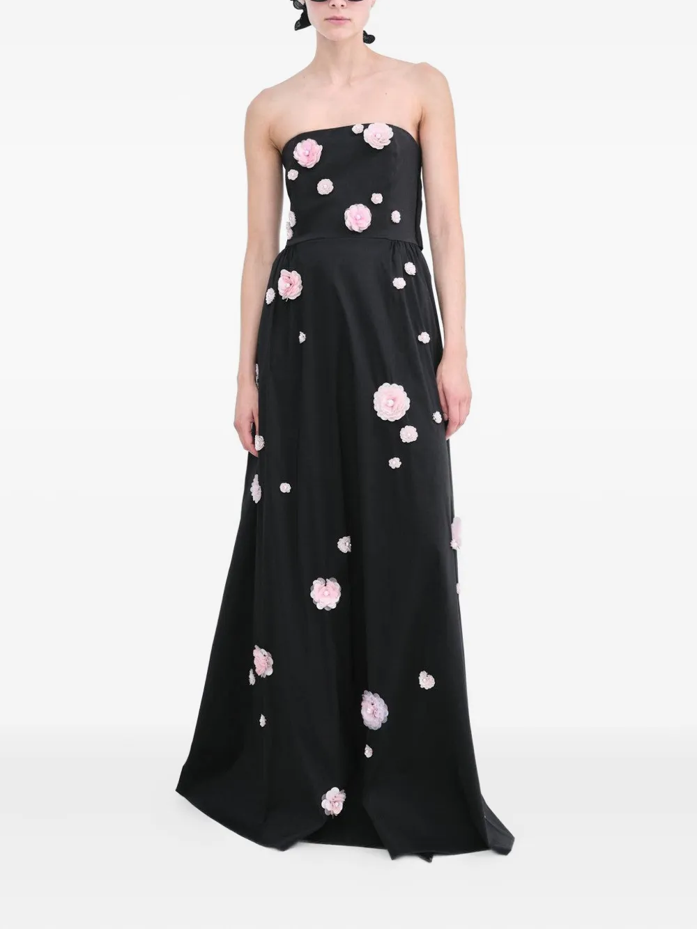 Bernadette Strapless jurk met bloemapplicatie - Zwart