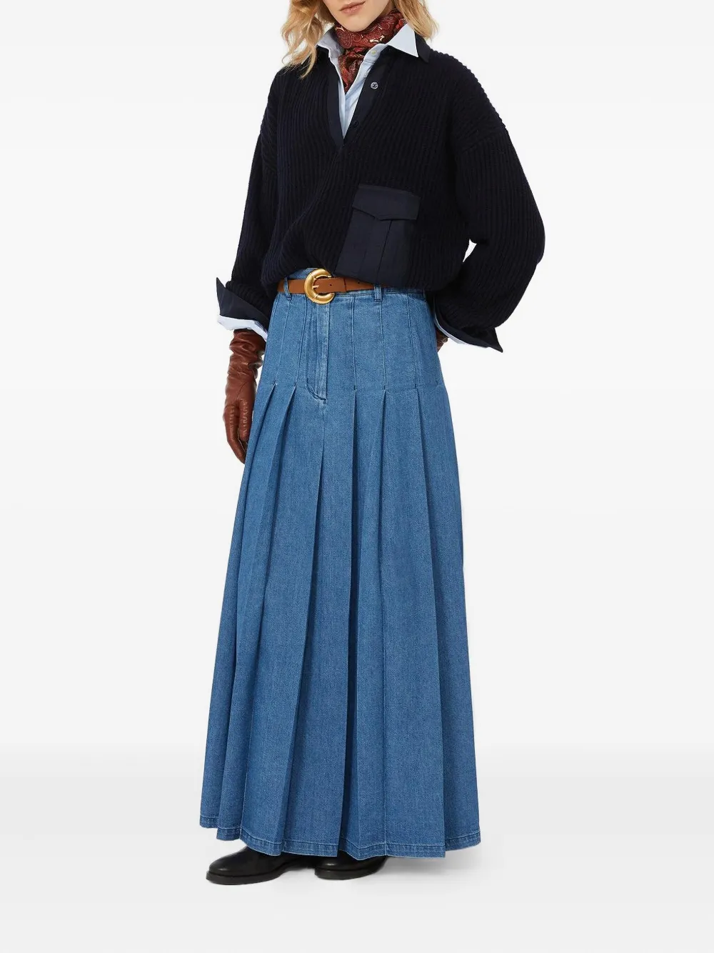 Max Mara Opunzia geplooide denim rok - Blauw