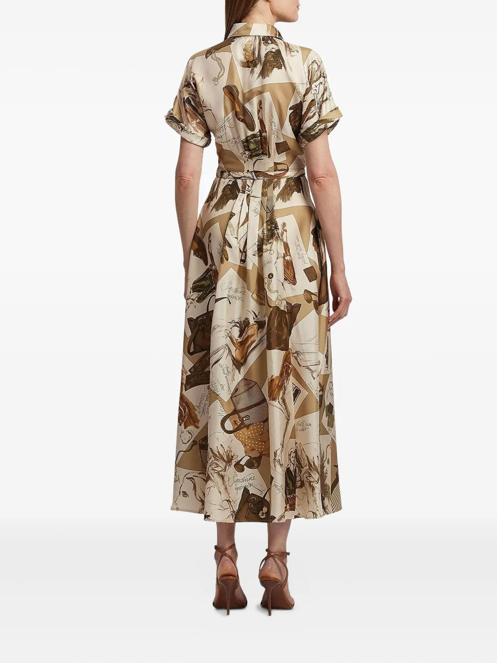 Ralph Lauren Purple Label Blousejurk met ceintuur en print Bruin