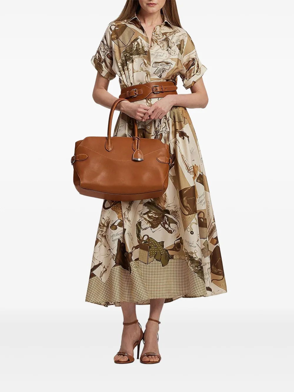 Ralph Lauren Purple Label Blousejurk met ceintuur en print - Bruin