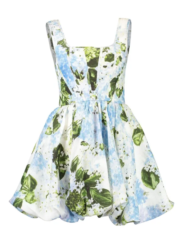 aje blue floral dress Suzette floral-print Balloon Mini | mid century Light Blue Short Sleeve Type:Sweatshirt Kid Women¿s Smock Dressvoluminous Fitshirt
