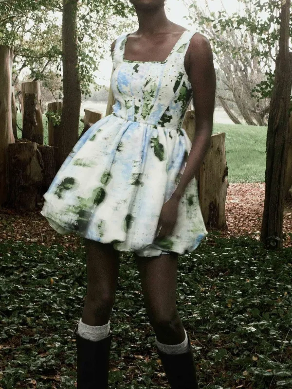 aje blue and white floral dress AJE Bubble Hem Maxi in Lavendar Print – HIRE & STYLE main image 0
