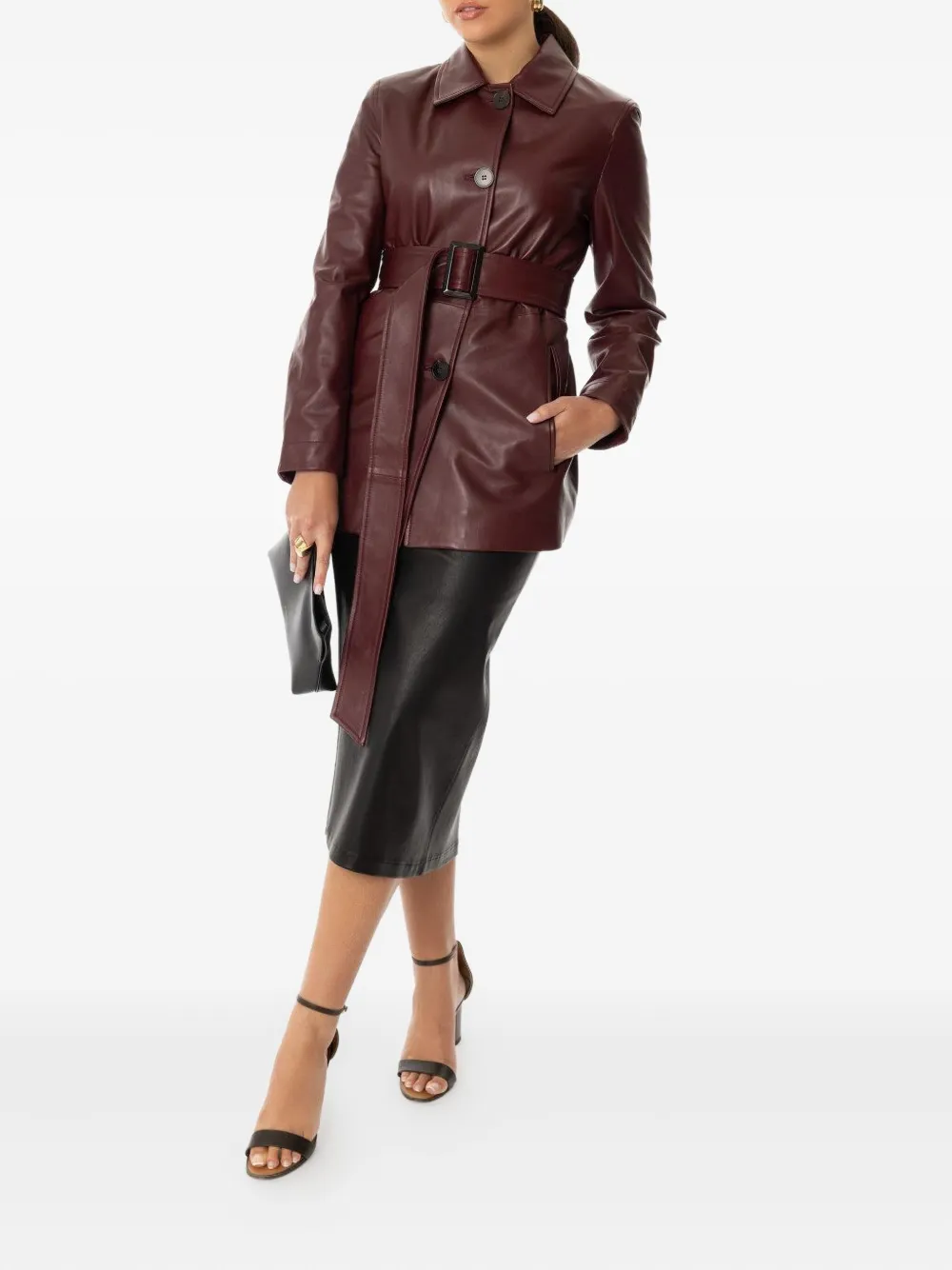 Max Mara Tolmin leren jas met ceintuur - Rood