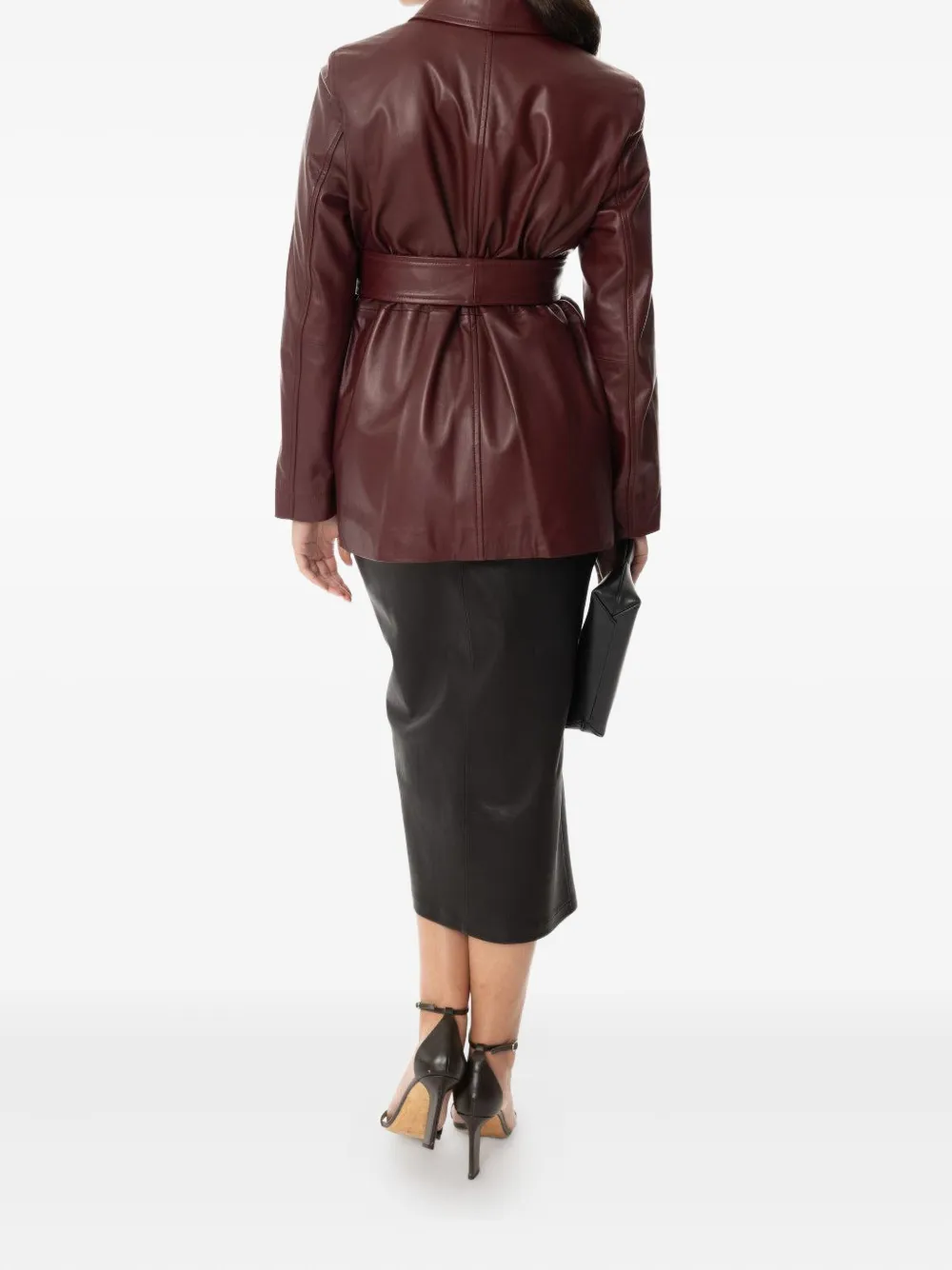 Max Mara Jacket With Belt In Bordeaux Nappa Leather In Burgundy
