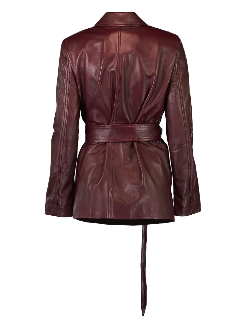 Max Mara Jacket With Belt In Bordeaux Nappa Leather In Burgundy