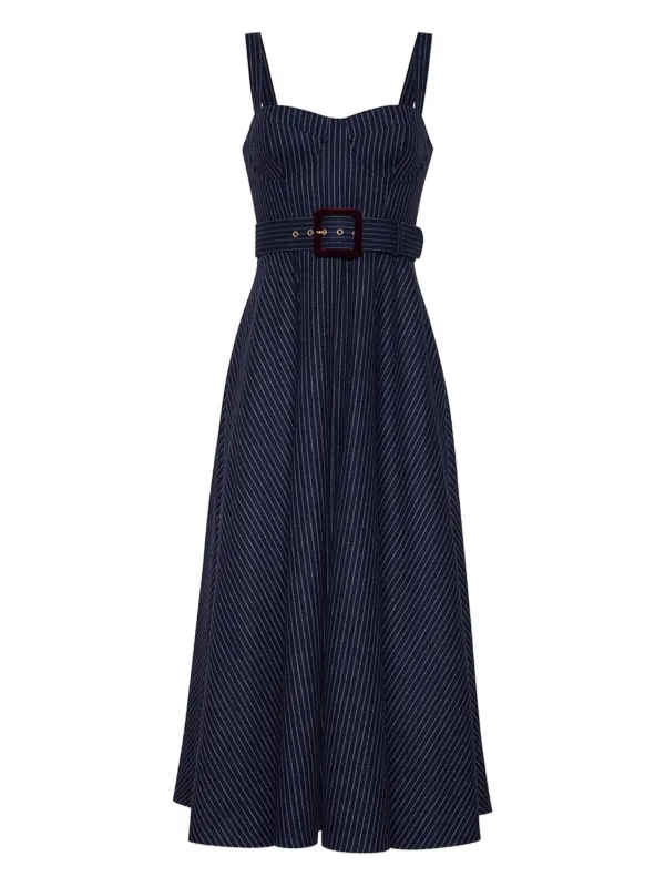 Cara Cara Calypso Dress 8 / Navy Chalk Stripe
