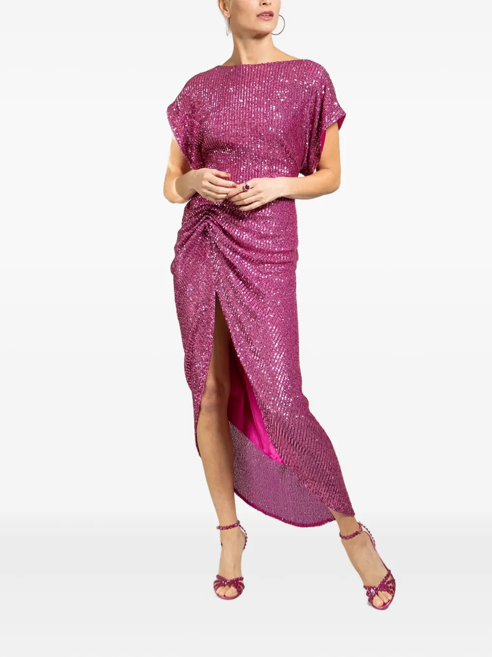 In The Mood For Love Gedrapeerde midi-jurk met pailletten - Roze
