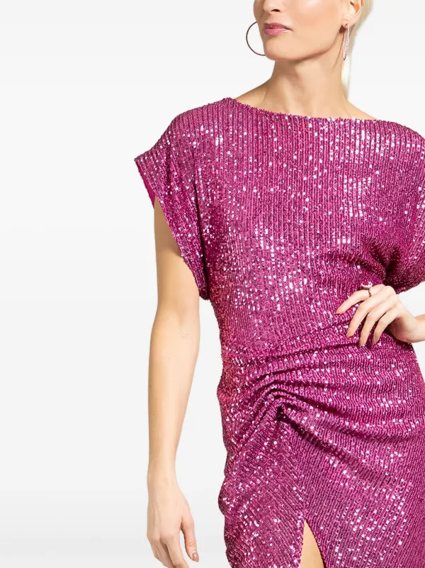 in The Mood for Love Sequin Draped Midi Dress - Pink