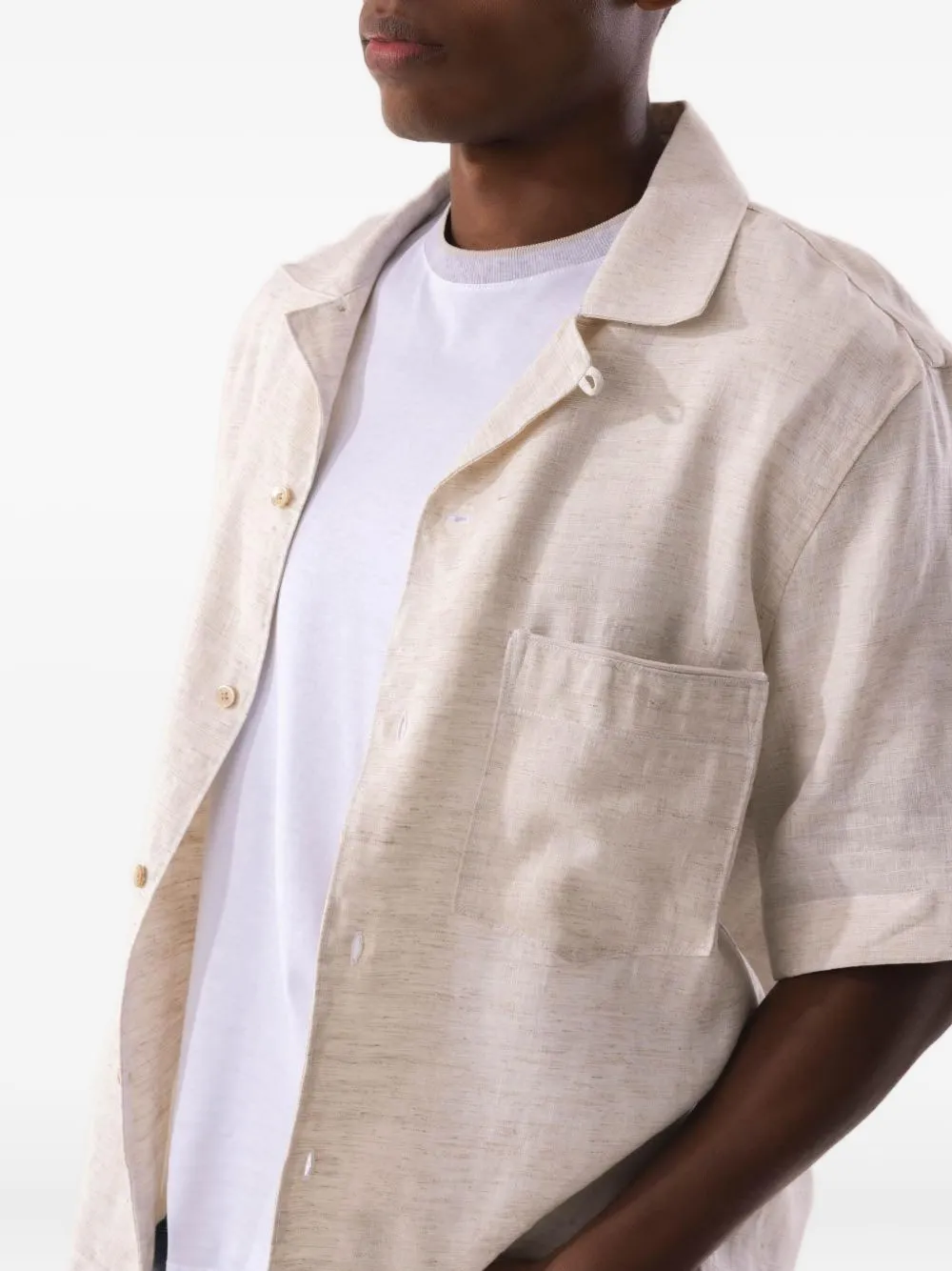 Eleventy Overhemd met zak en korte mouwen Beige