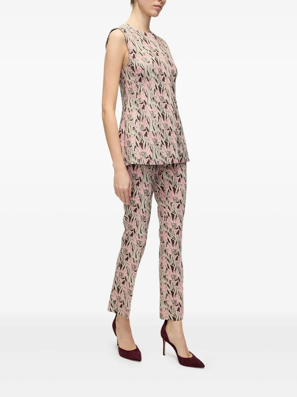 Veronica Beard Jessup Floral Vest In Raisin Multi In Red