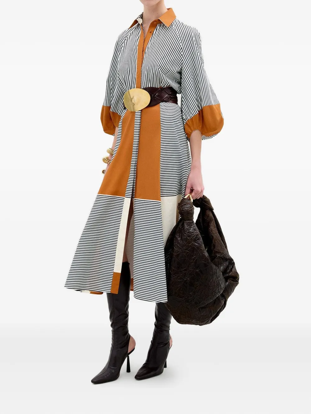 Silvia Tcherassi Agostina blousejurk met gestreepte vlakken - Oranje