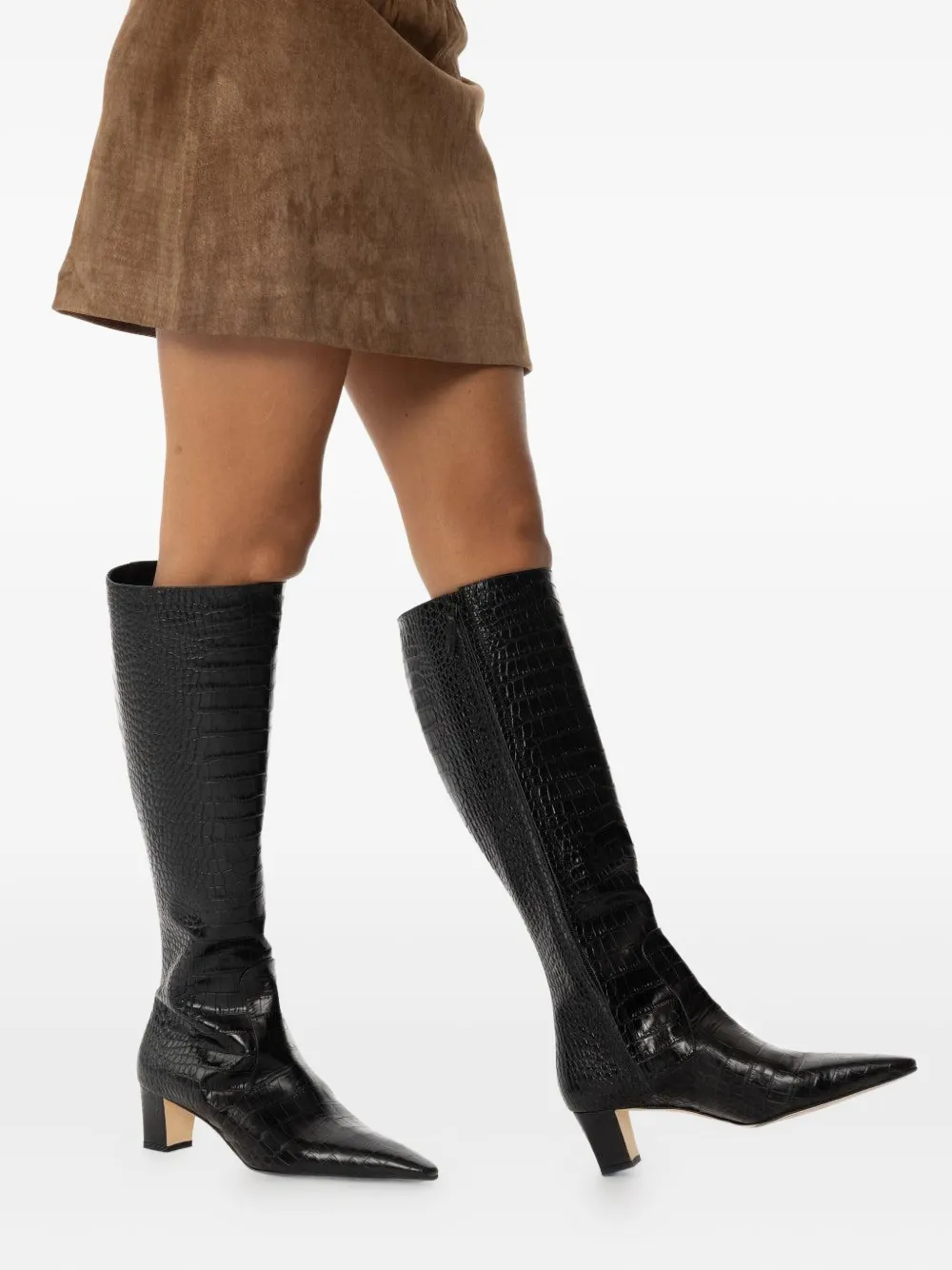 Manolo Blahnik Penelope 50mm laarzen met krokodillen-reli�f Zwart