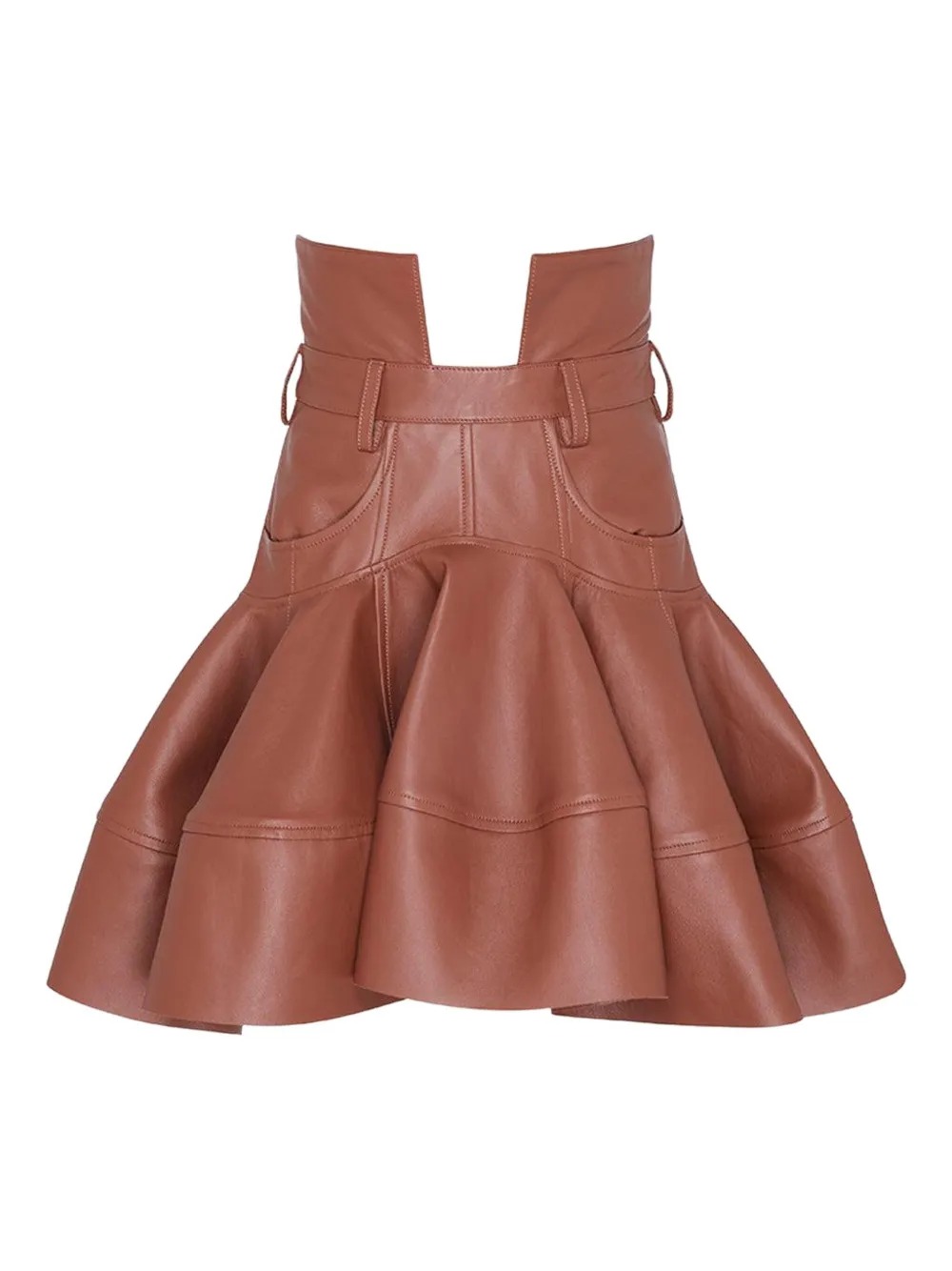Zimmermann Hypnotic Leather Ruffled Miniskirt In Brown