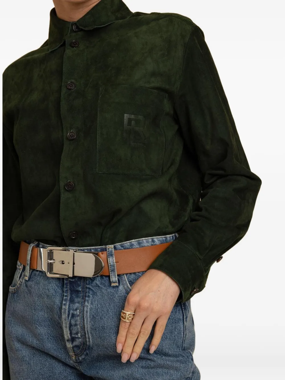 Ralph Lauren Tyler Debossed Suede Overshirt In Green
