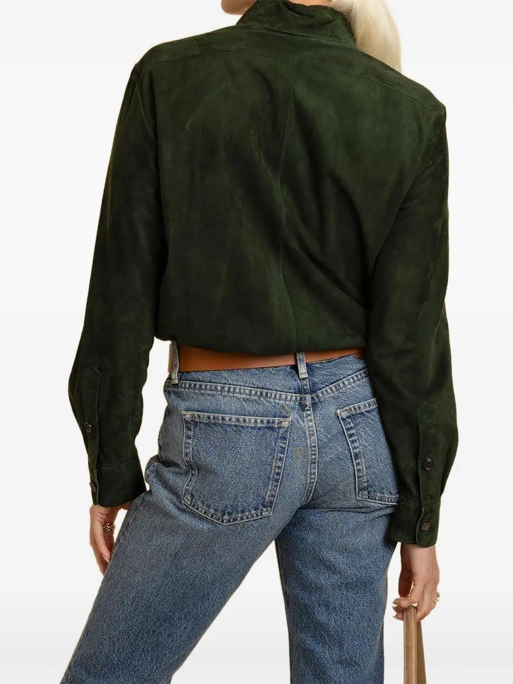 Ralph Lauren Tyler Debossed Suede Overshirt In Green