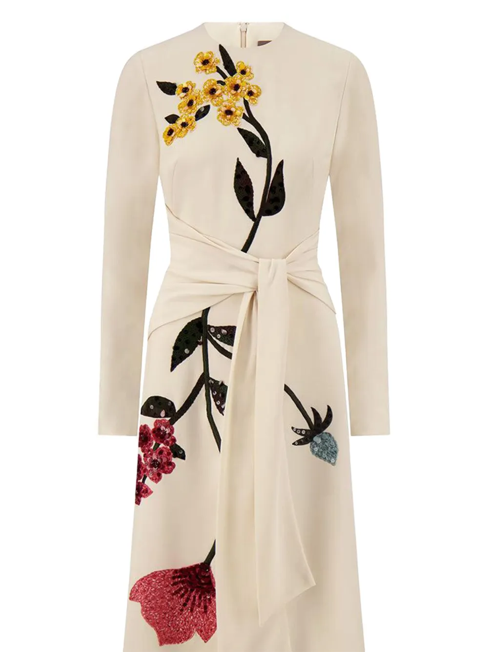 Lela Rose Midi-jurk met geborduurde bloemen en gestrikte taille - Wit