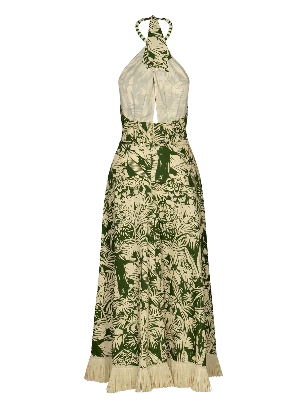 Johanna Ortiz Midi-jurk met halternek en franje Groen