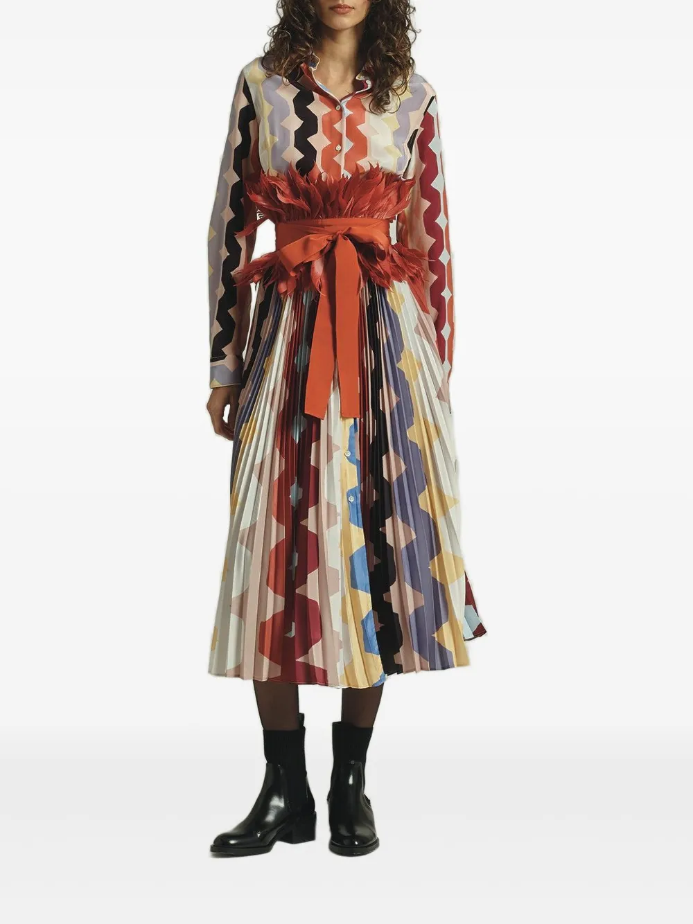 Sara Roka Toska geplooide jurk met zigzag-print - Roze