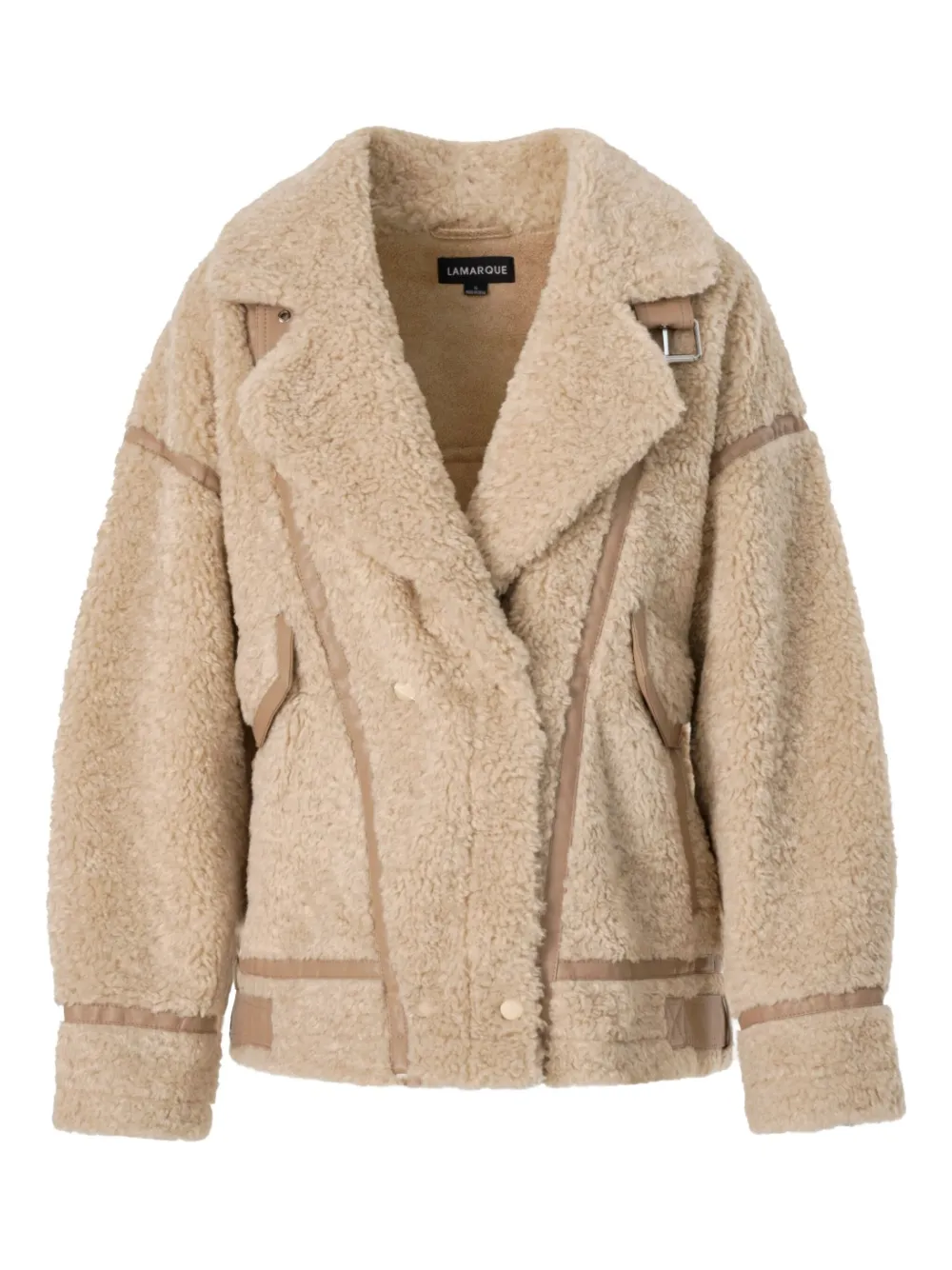 Lamarque Badu Leather-trimmed Teddy Jacket In Neutral