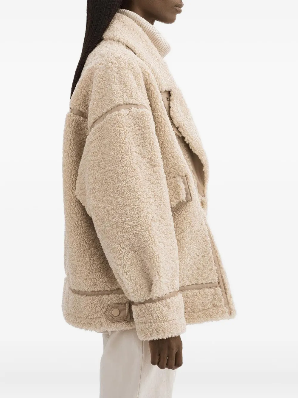 Lamarque Badu Leather-trimmed Teddy Jacket In Neutral