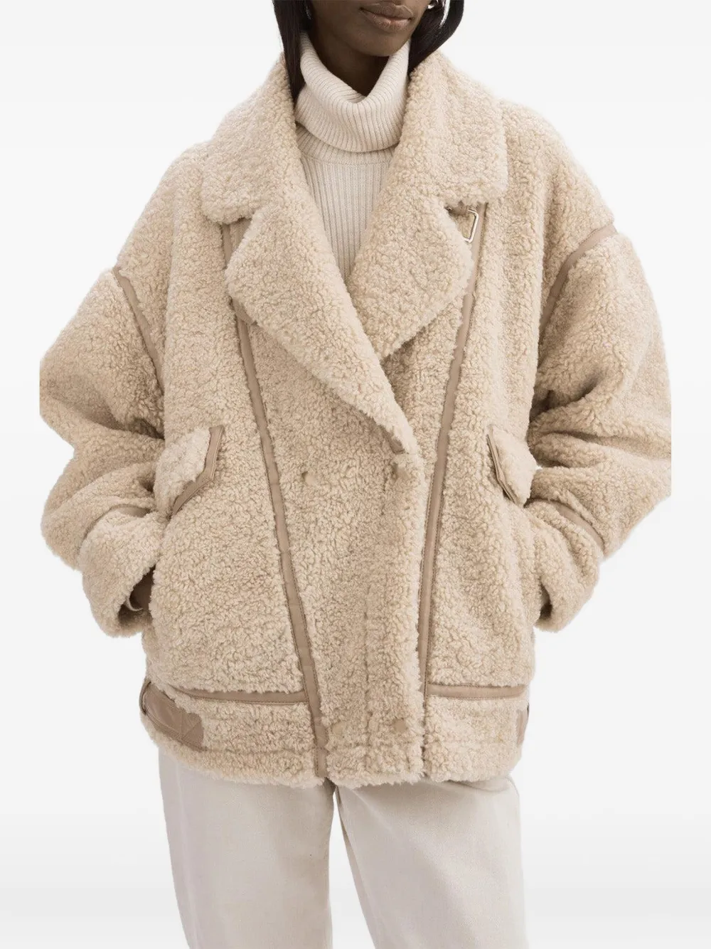 Lamarque Badu Leather-trimmed Teddy Jacket In Neutral