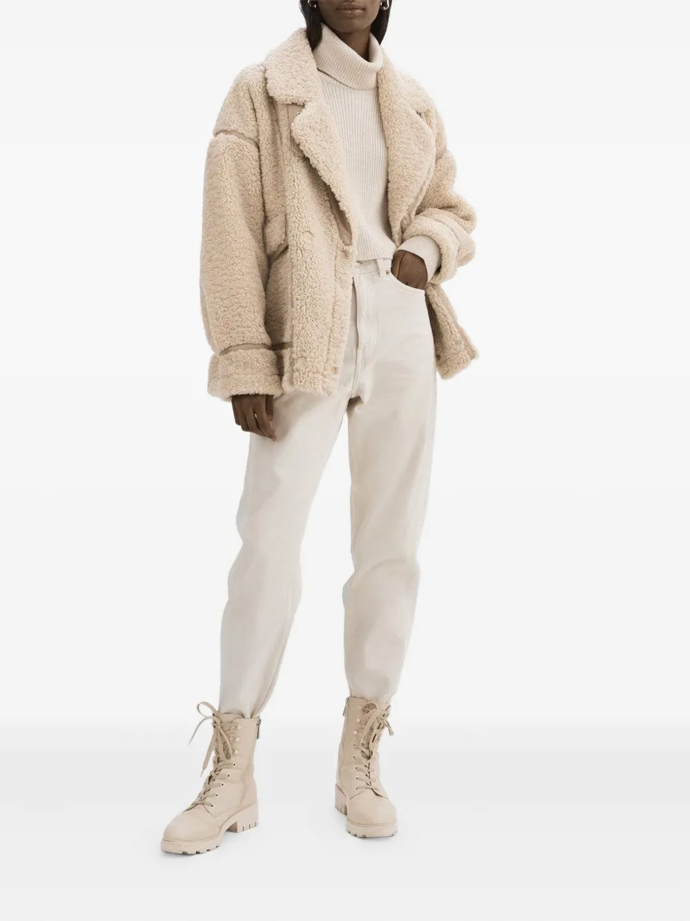 Lamarque Badu Leather-trimmed Teddy Jacket In Neutral