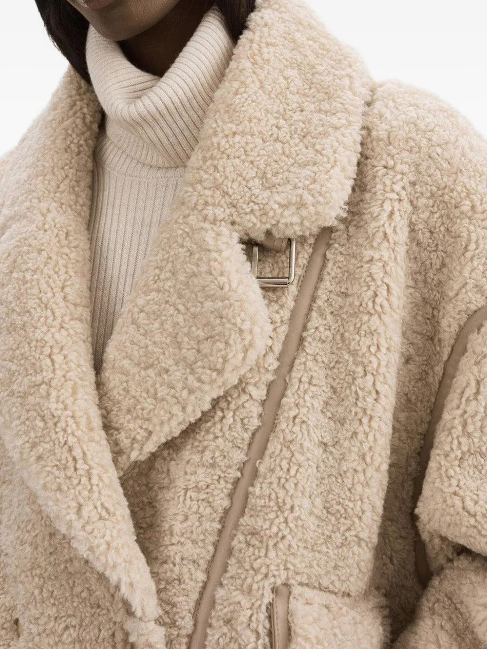 Lamarque Badu Leather-trimmed Teddy Jacket In Neutral