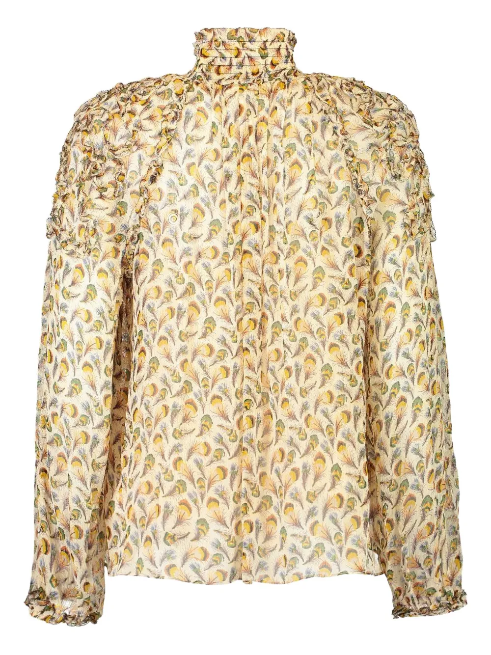 Ulla Johnson Magdalena Ruffled Feather-print Blouse In Gold