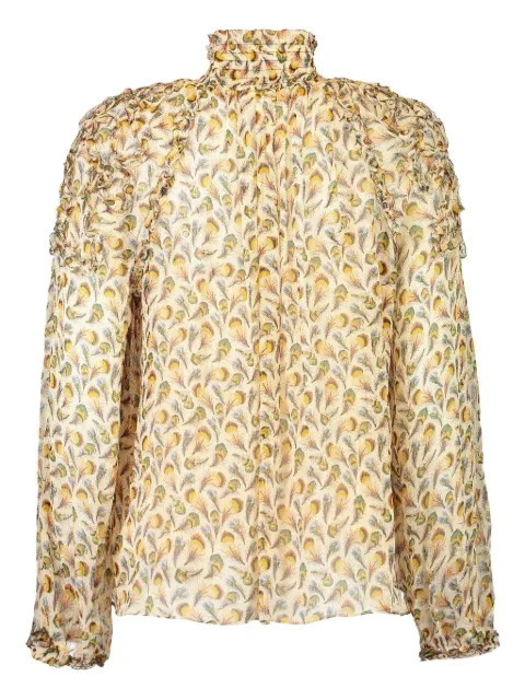 Ulla Johnson Magdalena ruffled feather-print blouse