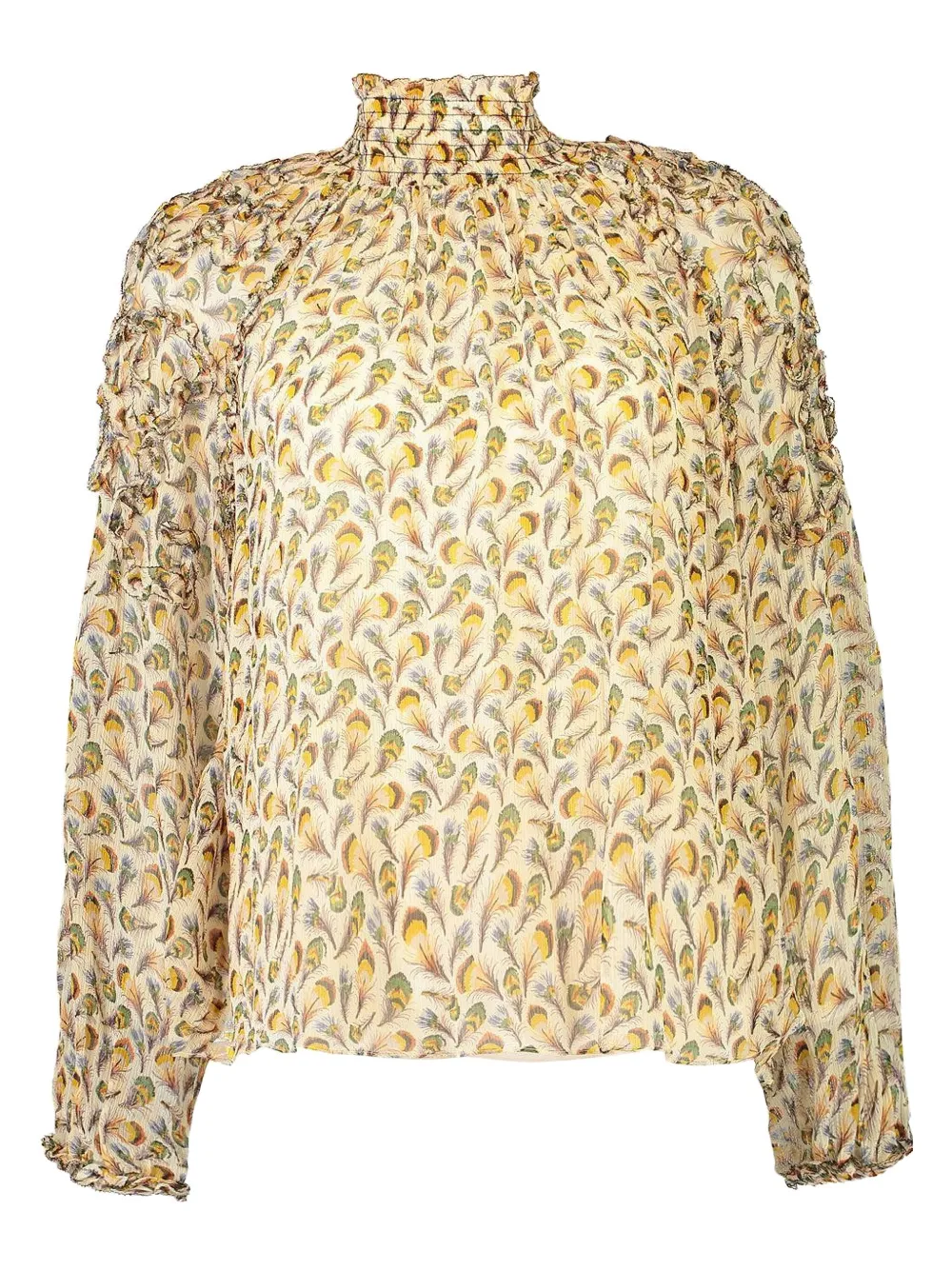 Ulla Johnson Magdalena blouse met ruches en verenprint - Beige