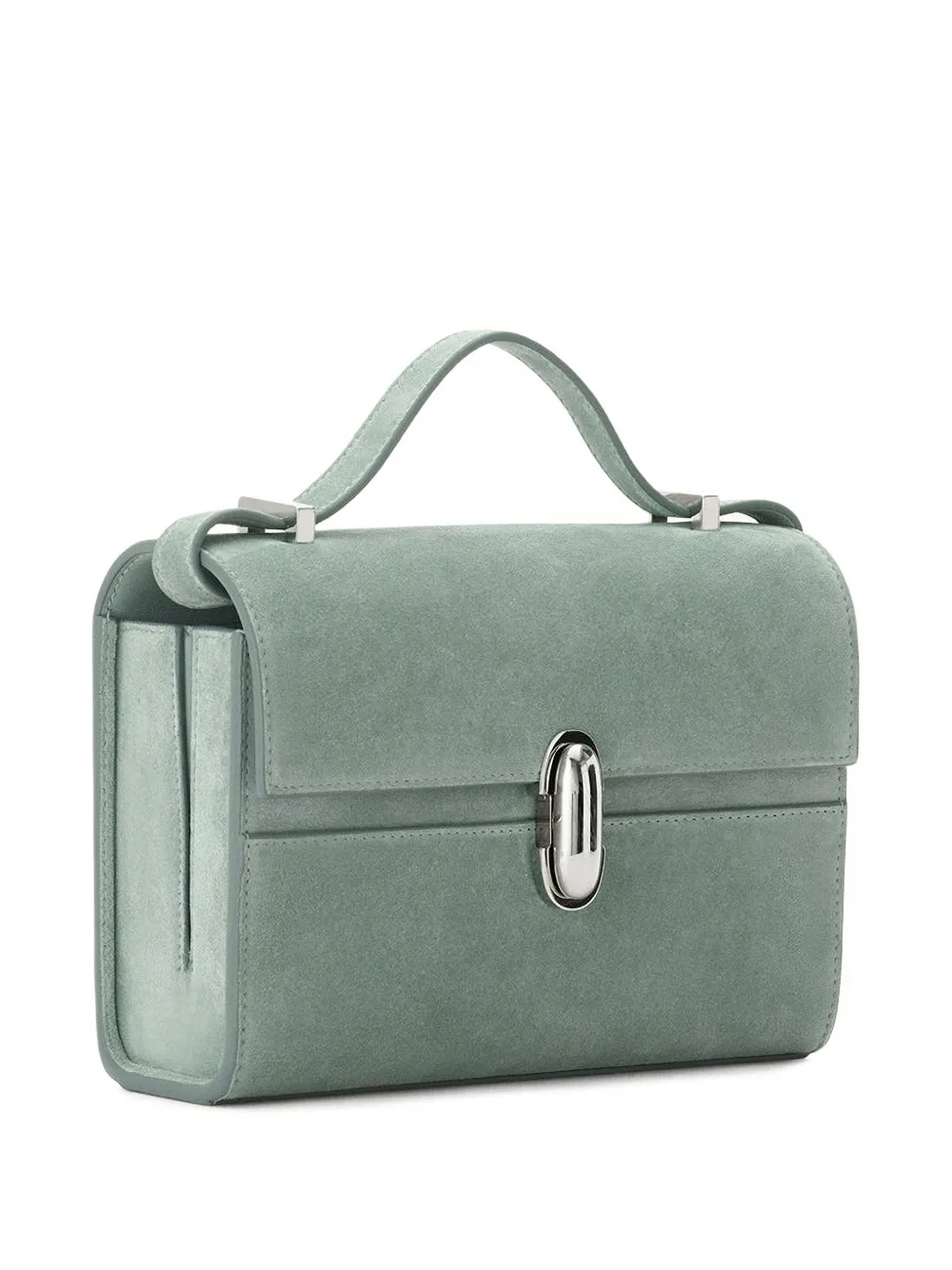 Savette Symmetry 19 Clasp-fastening Suede Cross Body Bag In Green