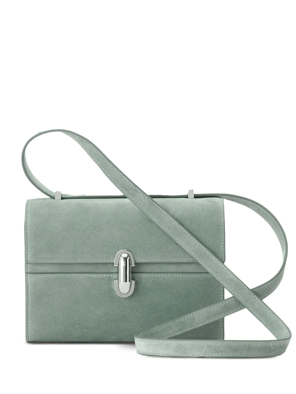 Savette Symmetry 19 Clasp-fastening Suede Cross Body Bag In Green