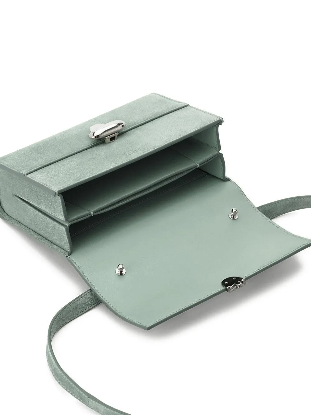 Savette Symmetry 19 Clasp-fastening Suede Cross Body Bag In Green