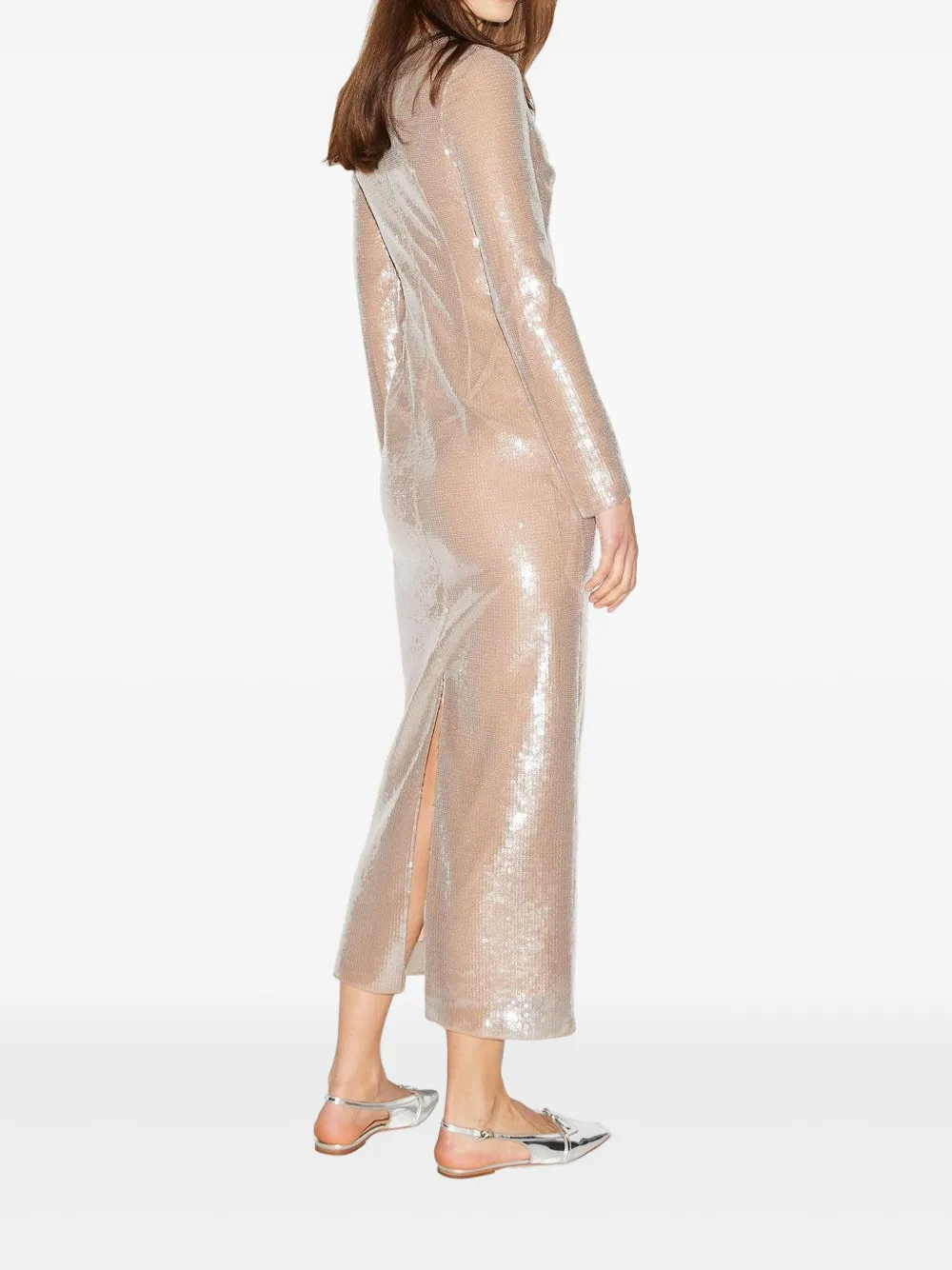 Huishan Zhang Davida midi-jurk verfraaid met pailletten en bloemenprint - Beige