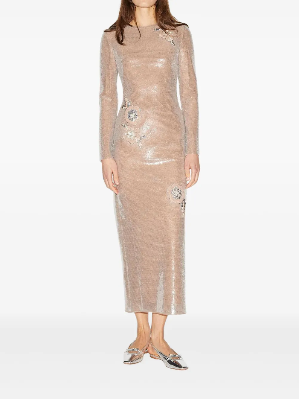 Huishan Zhang Davida Sequin-embellished Floral Midi Dress In Neutral