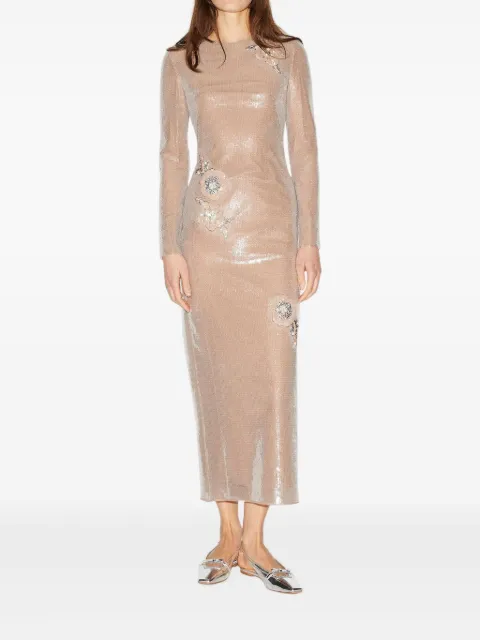 Huishan Zhang vestido midi Davida con bordado floral con lentejuelas