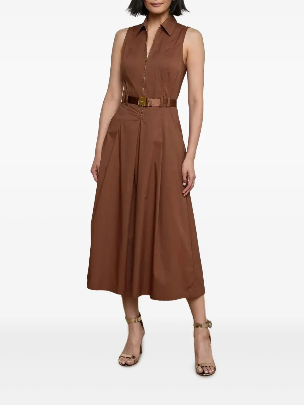 L'Agence Kolton midi-jurk met ceintuur - Bruin