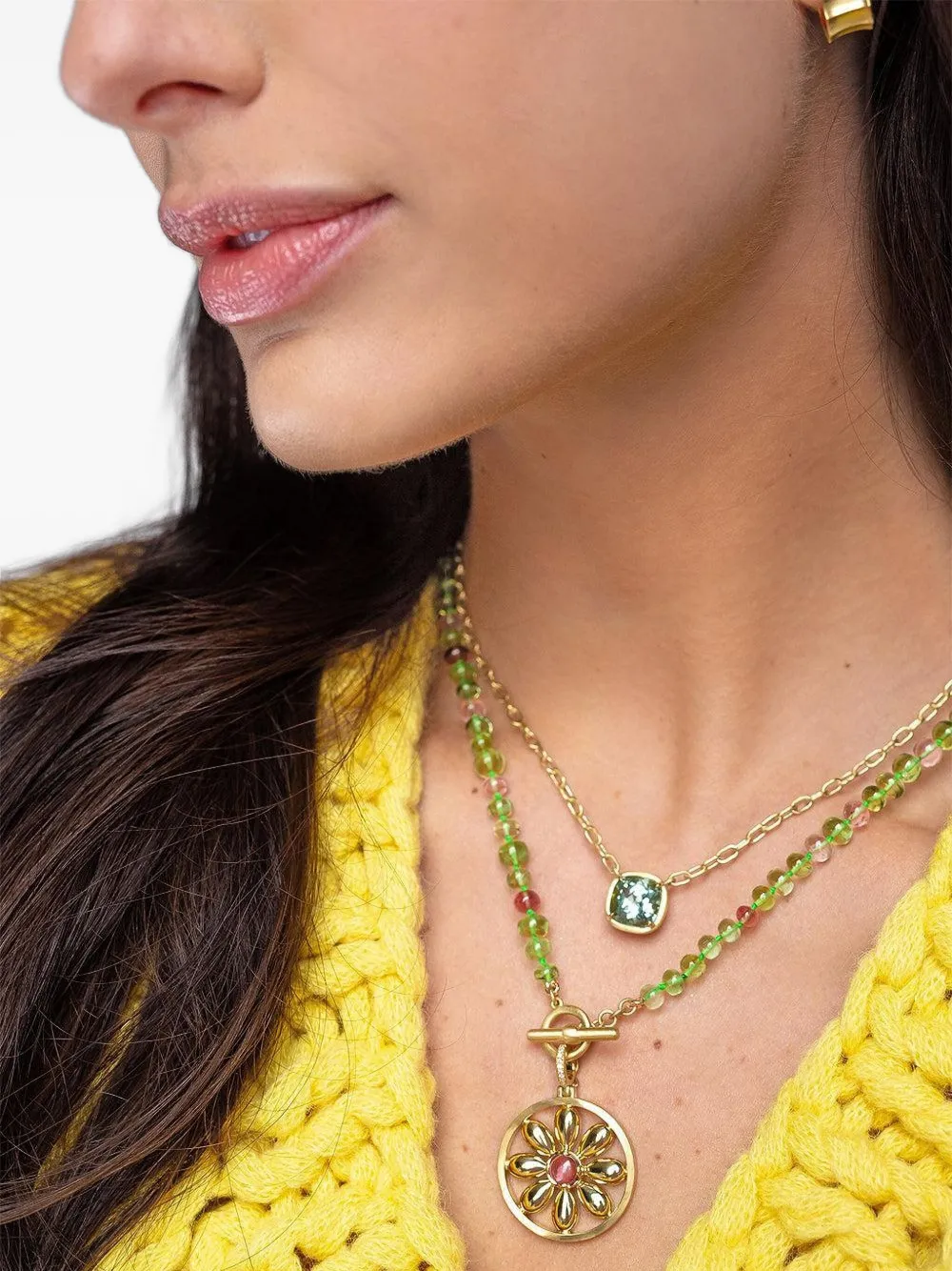 Leigh Maxwell 18k Yellow Gold Flower Tourmaline Pendant In Gold