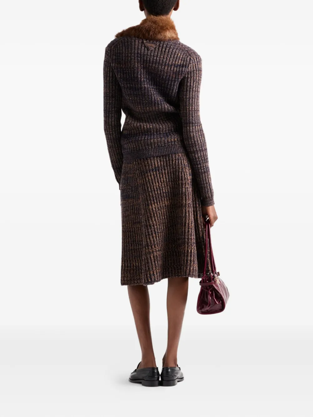 Prada Rib-knit V-neck Cardigan In Brown